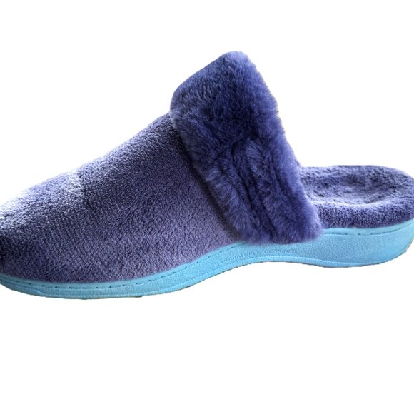 Vionic Marielle Size 10 Blue Fleece Mule Slippers with Orthotic Arch Support - Picture 2 of 11